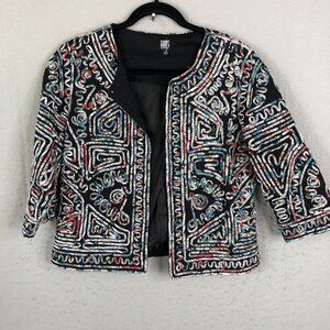 GUMPS San Francisco Jacket Womens M Ribbon Art 3D Modern Artsy Career Quilted